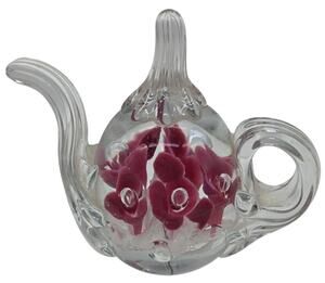 GIBSON GLASS HANDBLOWN FLORAL TEAPOT PAPERWEIGHT
